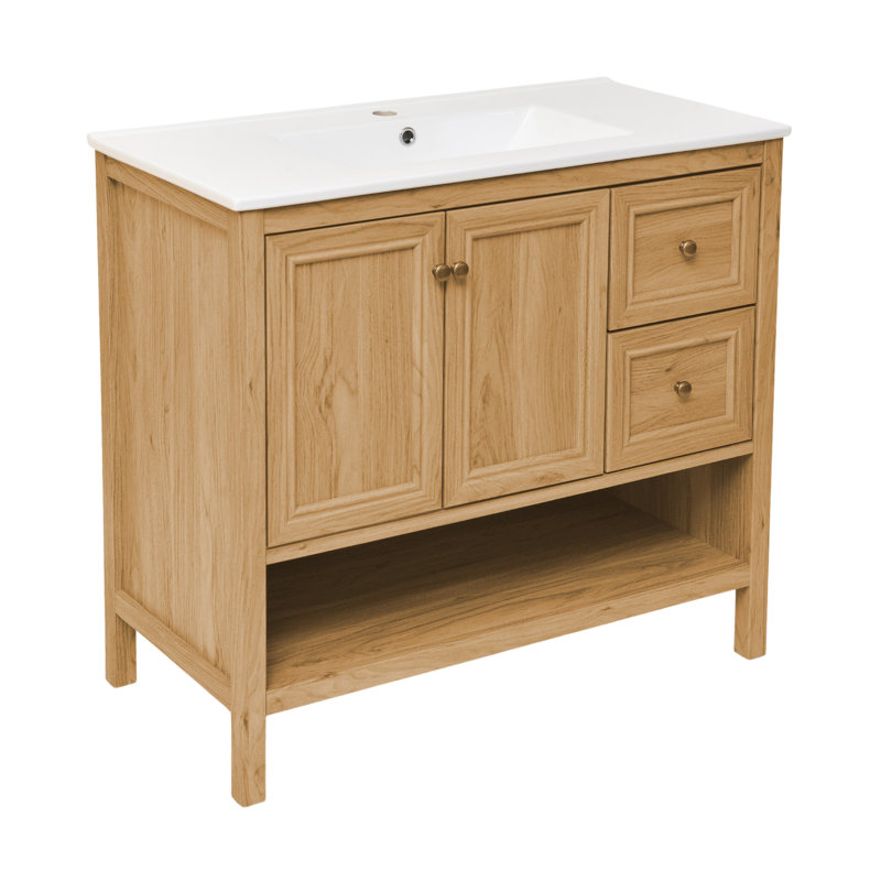 Chateau 36" Natural Oak Freestanding Bathroom Vanity with White Sink