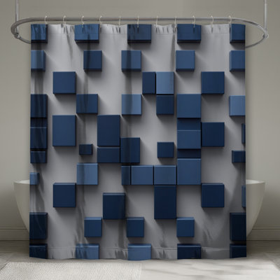 Blue Cubes Arrangement Shower Curtains Extra Long