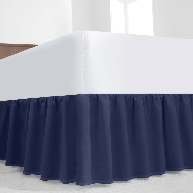 Cotton Blend Percale Bedskirt, Navy Ruffled, Full/Double