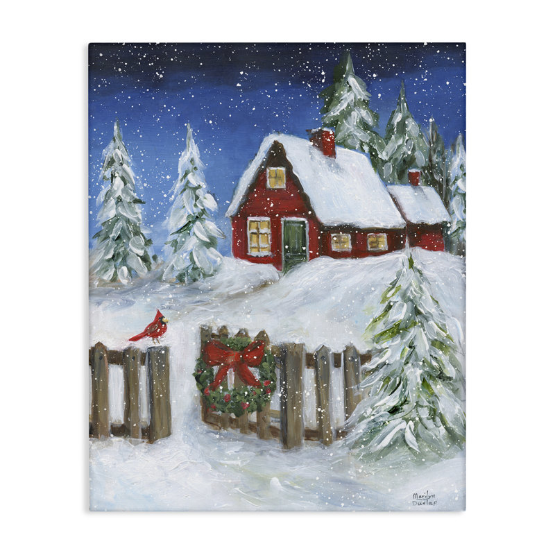 Art traditionnel sur toile, scène traditionnelle d'hiver par Marilyn Dunlap, H 20 po x l 16 po