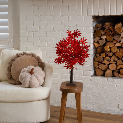 2Ft. Pre-Lit Red Autumn Maple Artificial Fall Tree With 50 Warm White LED Lights And Detachable Base