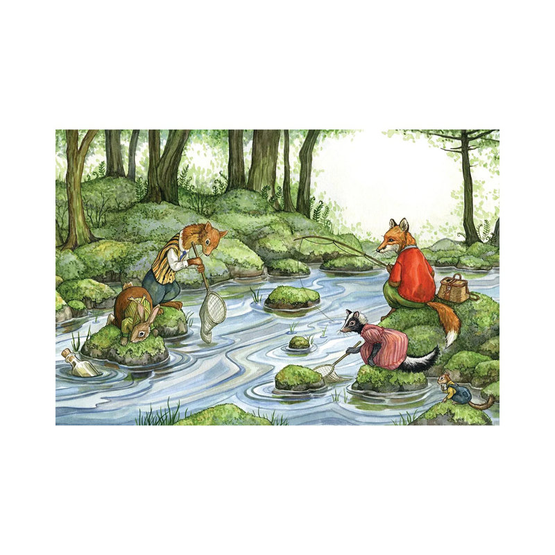 Fishing With Hector Fox And Friends, 18" H x 26" W x 1.5" D, No Mat, Wrapped Canvas