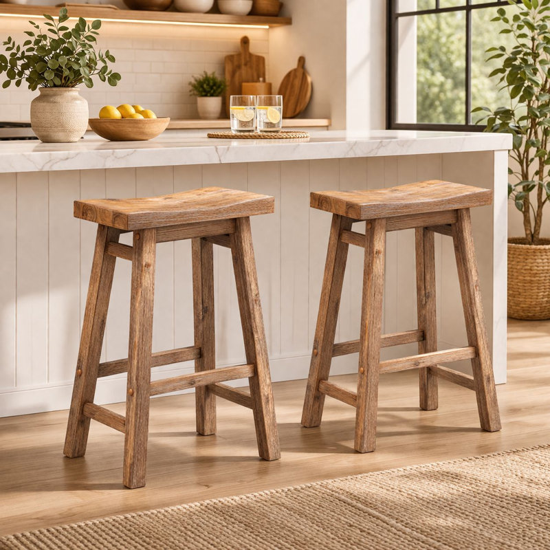 Alessandro Counter Stool with Solid Wood Frame, Barnwood Wire-Brush, Counter Stool (24" Seat Height), 2
