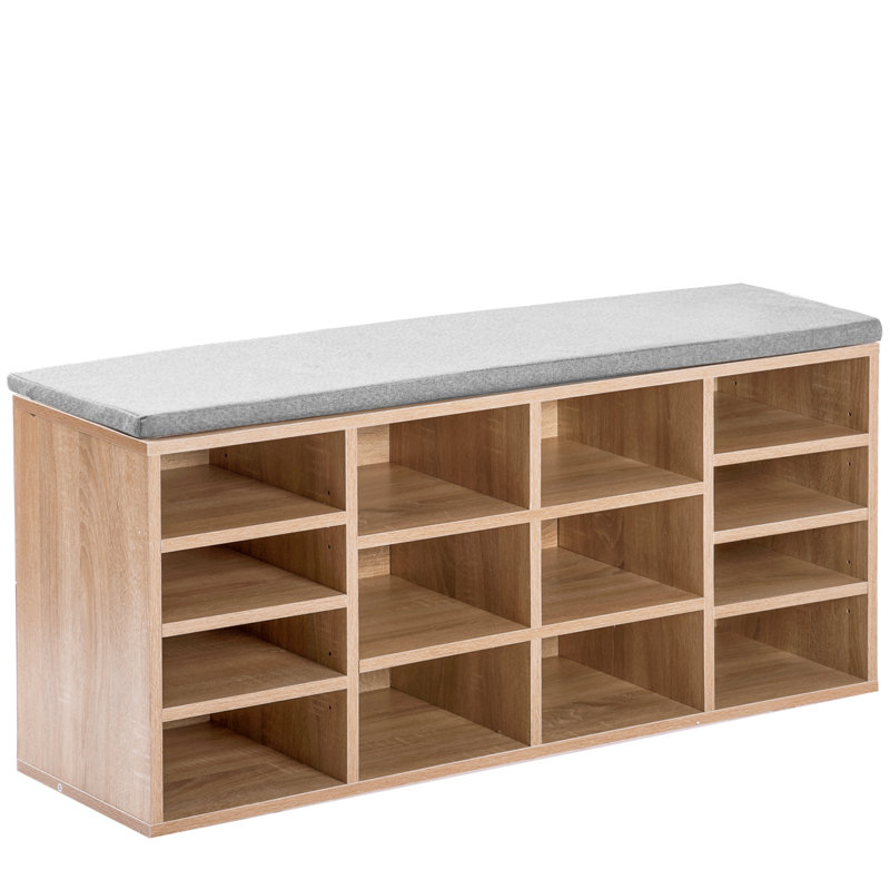 14 Pair Stackable Shoe Rack, Wood/Grey