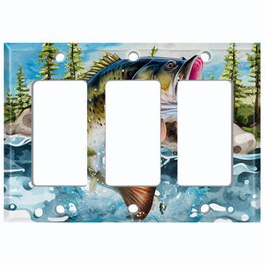 Metal Light Switch Plate Outlet Cover Underwater Fishing Grayling Lake  Painting SEA058 