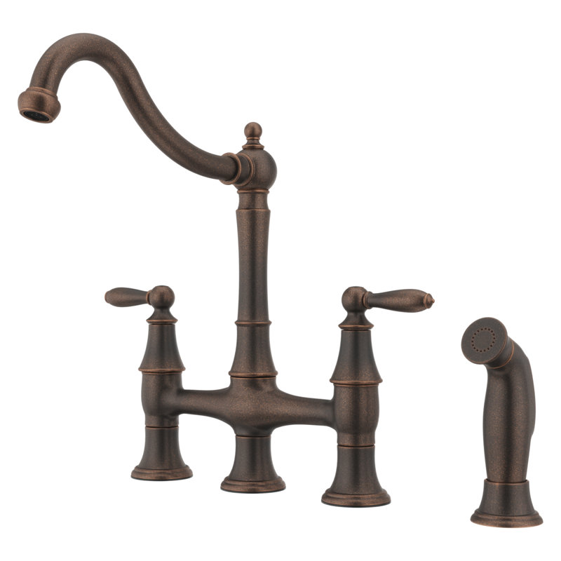 Courant Bridge Double Handle Kitchen Faucet with Side Spray, Rustic Bronze