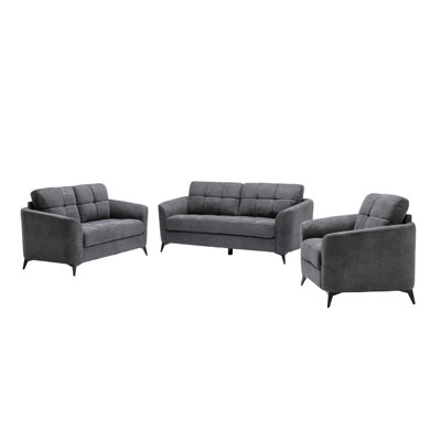 Carlotta Gray Woven Fabric Sofa Loveseat Chair Living Room Set
