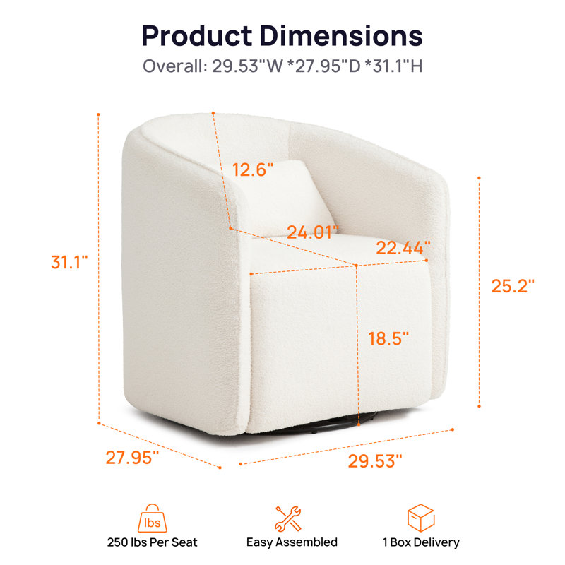 Fauteuil d'appoint en tonneau pivotant à 360 ° avec rangement, Blanc
