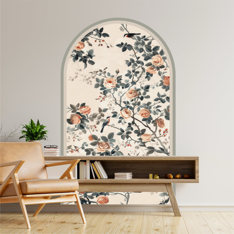 Papier peint botanique amovible chinoiserie, H 85 po x l 48 po