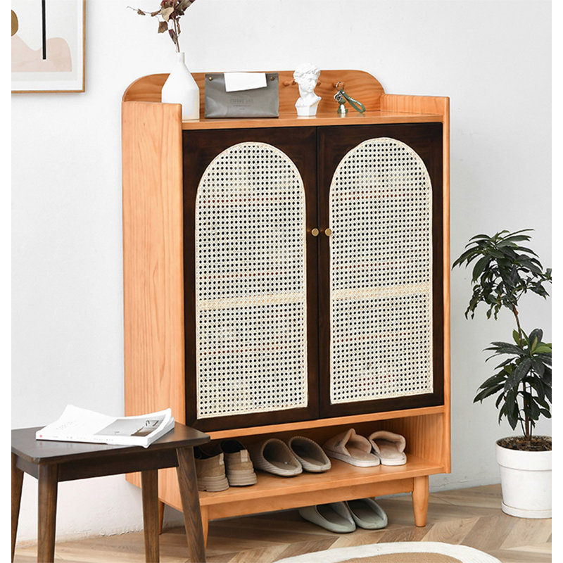 50" Brown+Tan Rectangular Solid Wood Shoe Storage