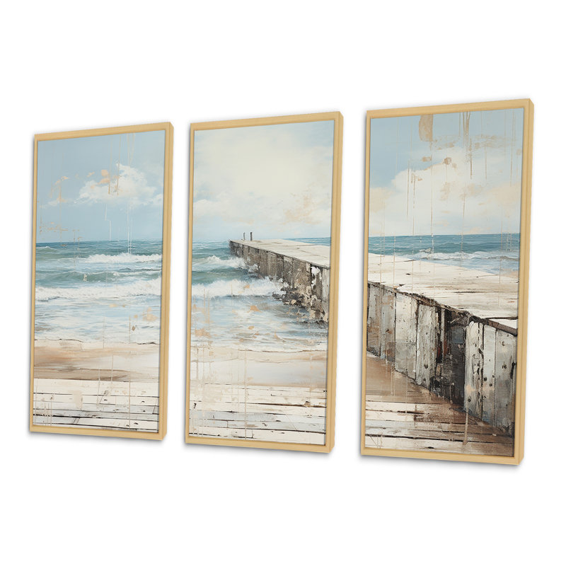 Reichel - Coastal Pier Wall Art Set, 28" H x 36" W x 1" D, Natural Floater Framed