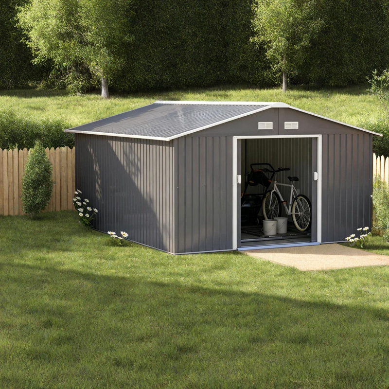 Spacieuse remise en acier 12 x 10,9 pi, rangement en métal moderne pour la cour arrière