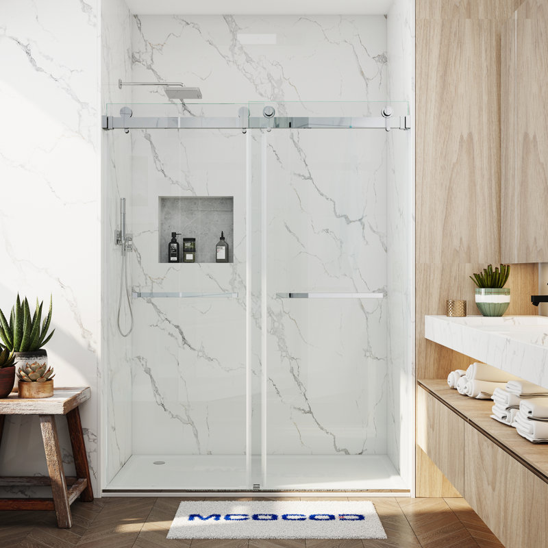 Opal Mirage MCOCOD 72" W x 76" H Double Smooth Sliding Shower Door with 3/8"(10mm)Clear Glass, Chrome