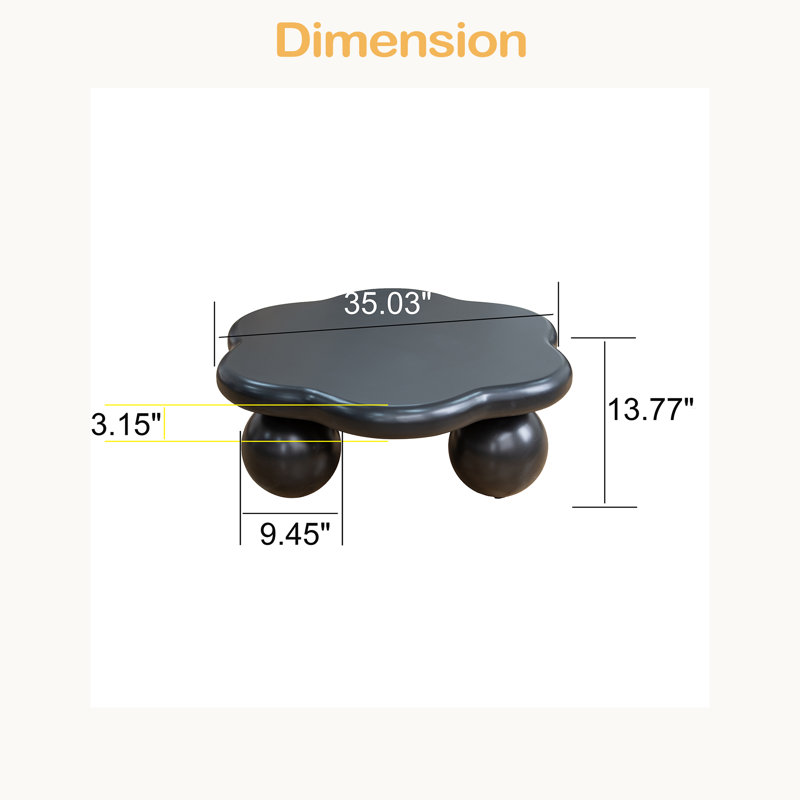 Table basse de 35 po en forme de nuage, table basse minimaliste moderne en forme de pétale avec pieds sphériques, table de salon peu encombrante pour les petits appartements
