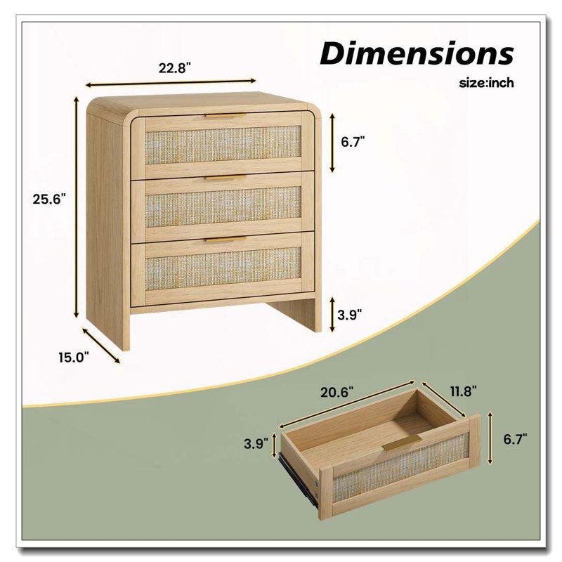Table de chevet en rotin avec station de charge, Caramel, 1