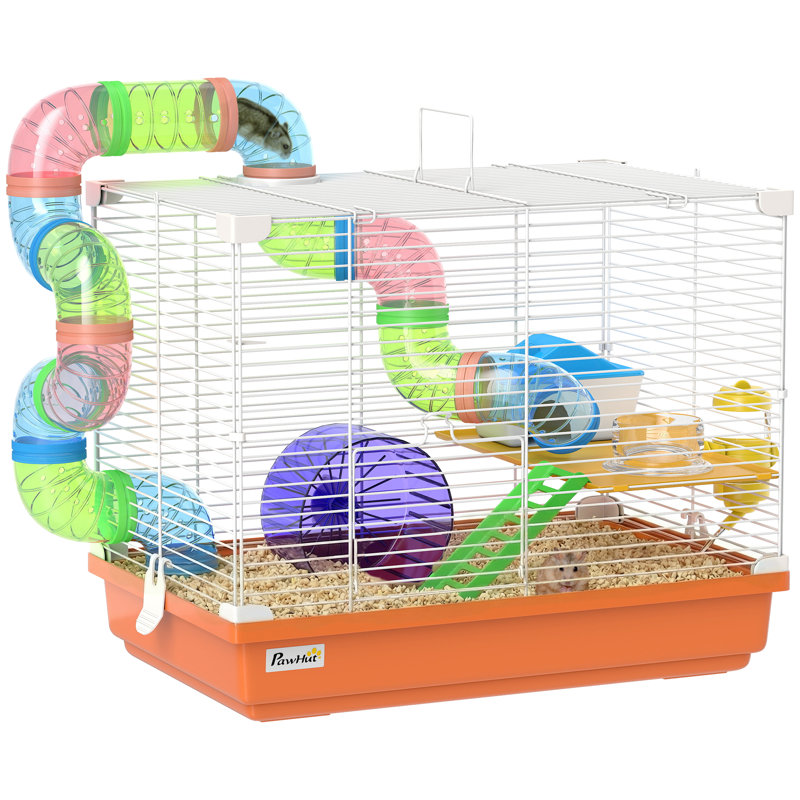 2 Tier Hamster Cage Small Animal House with Exercise Wheels Tunnel