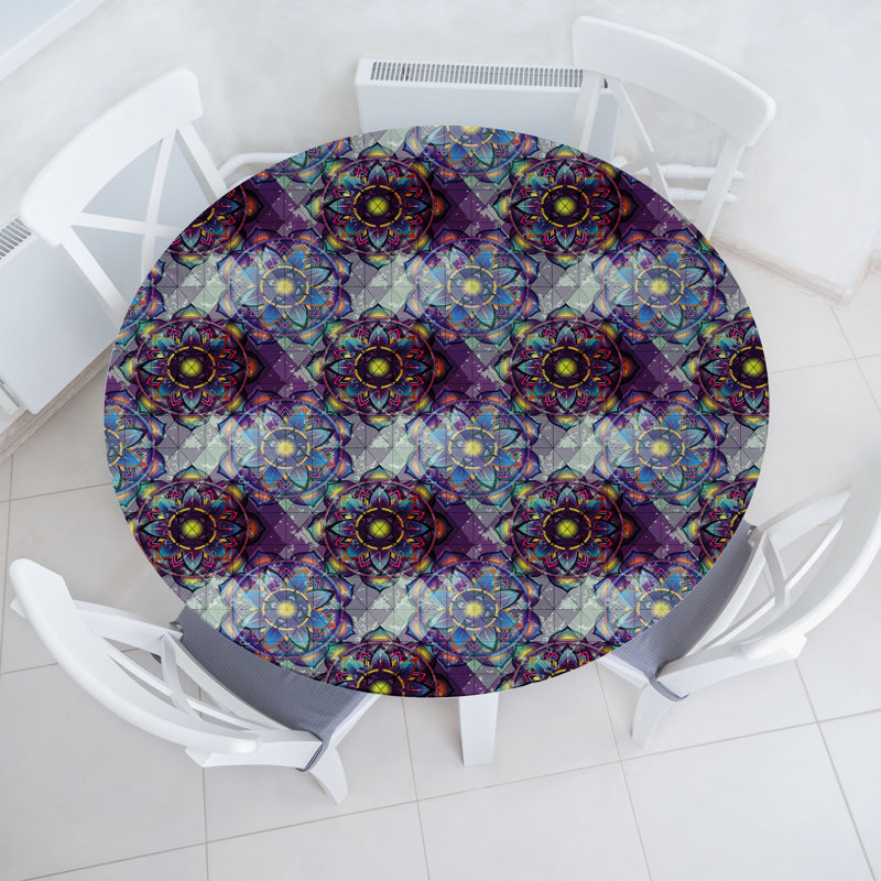 Charlton Home® Leaf Fitted Round Tablecloth Multicolor, 64.17" Round