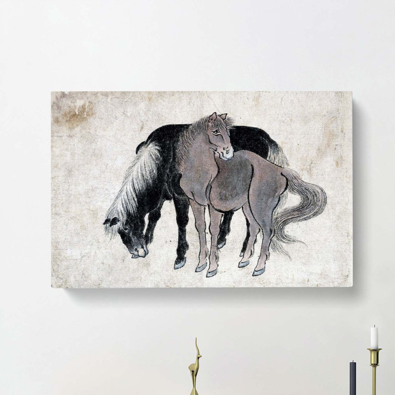 Two Horses by Katsushika Hokusai - Wrapped Canvas, 35cm H x 50cm W x 3cm D