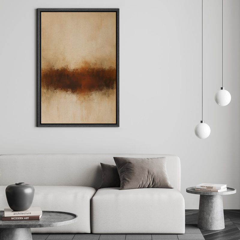 Reproduction de paysage abstrait beige encadré sur toile, pour la décoration du salon, H 24 po x l 16 po, Cadre flottant