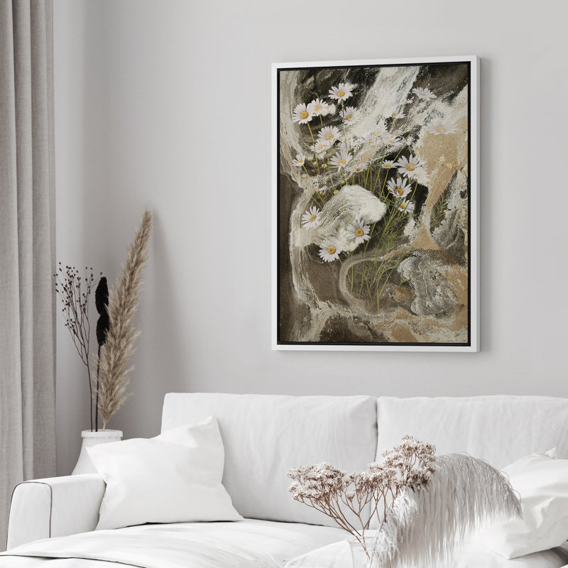 Reproduction d'art sur toile encadrée, "Green Daisy Flowers", Blanc, H 36 po x l 24 po
