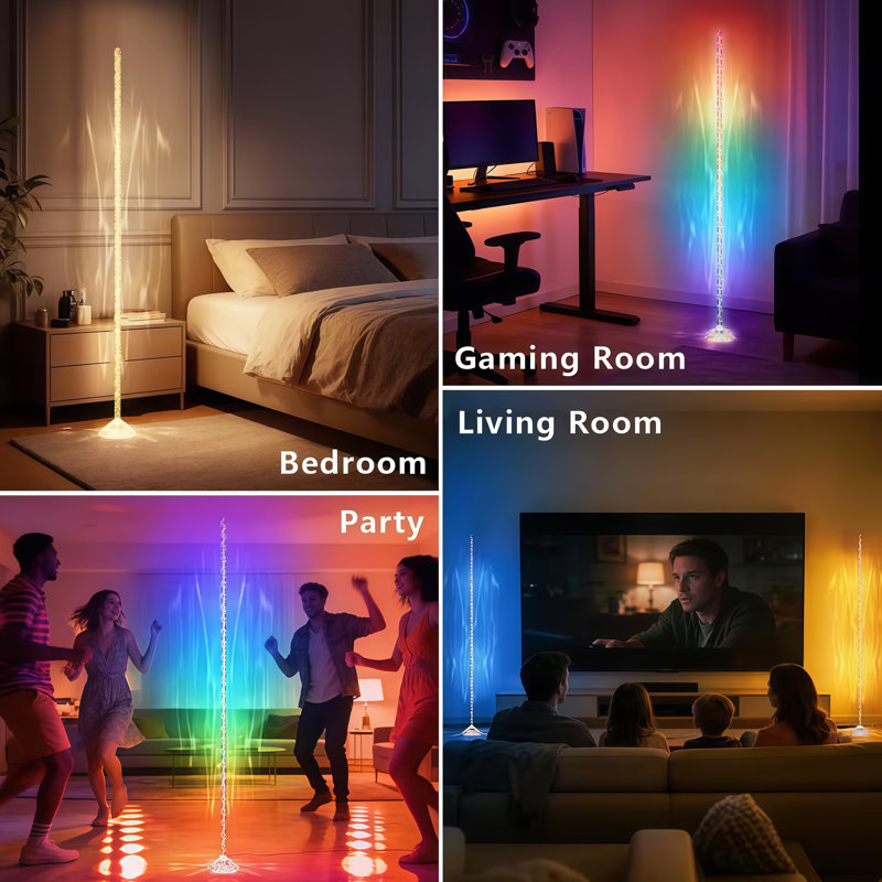 Lampe sur pied RGBIC Crystal, lampe sur pied DEL en cuir avec fil de cuir et application de contrôle à distance, éclairage d'ambiance à couleurs changeantes synchronisé avec la musique via l'application DayBetter pour chambre, salle de jeux, salon