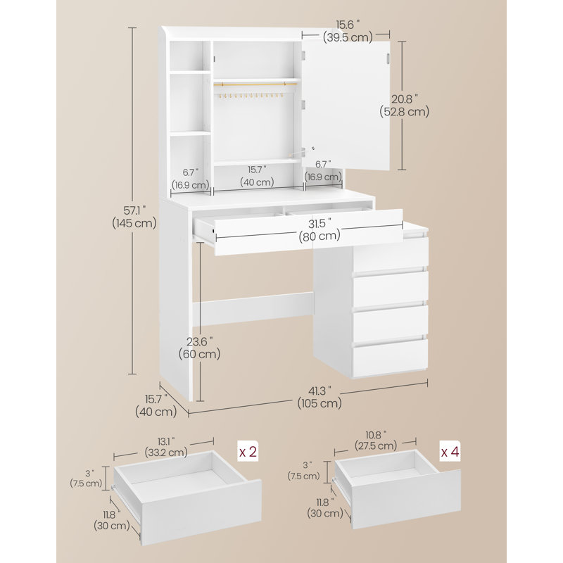 Dressing Table With LED Lights And Power Outlets