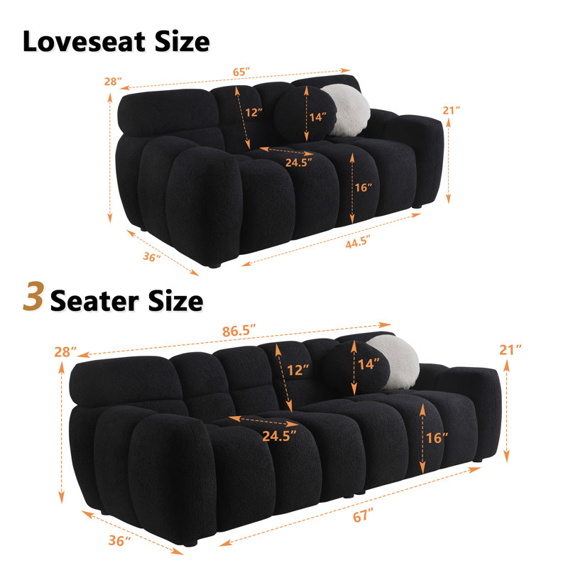 Allasia Upholstered 86.5'' Sofa, Black Boucle