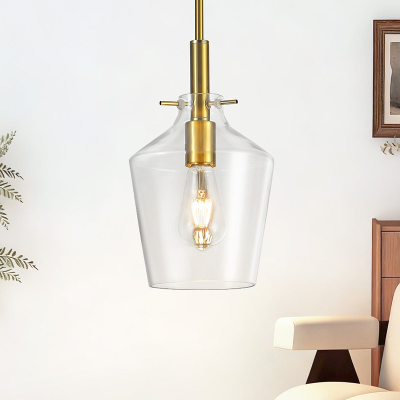 Luminaire suspendu en forme de cloche allongée à 1 lumière de 7,87 po, avec îlot de cuisine en verre transparent, réglable en hauteur