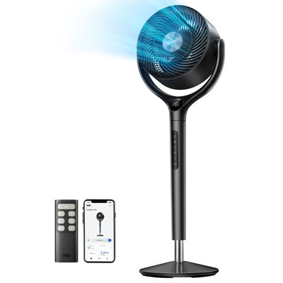 DREO 9 In. Smart Pedestal Floor Fan W/Remote, 9 Speeds, 20 Db Quiet, 120° 3D Oscillation, 37"-42" Adjustable Height Grey