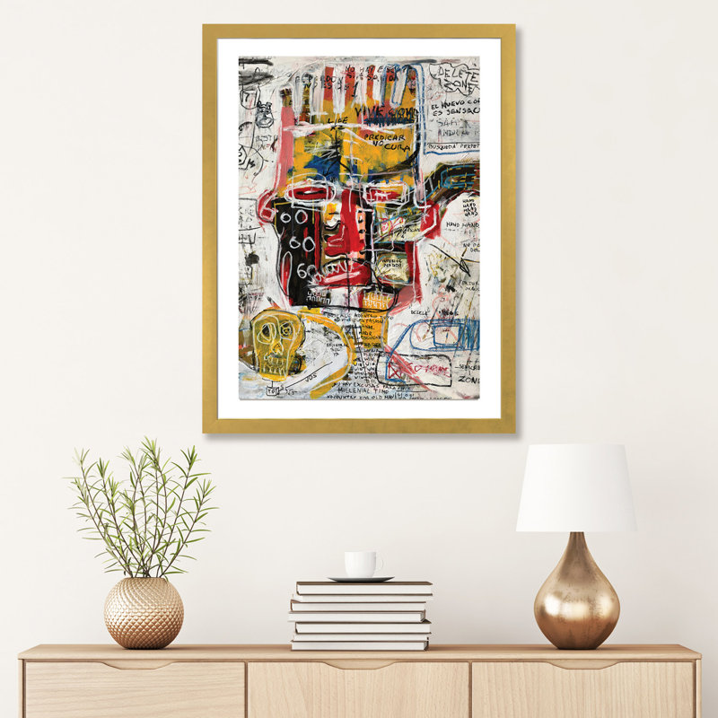 "Effacer zone" par Diego Tirigall - impression d'art graphique, Papier encadré doré, H 32 po x l 24 po x P 1 po