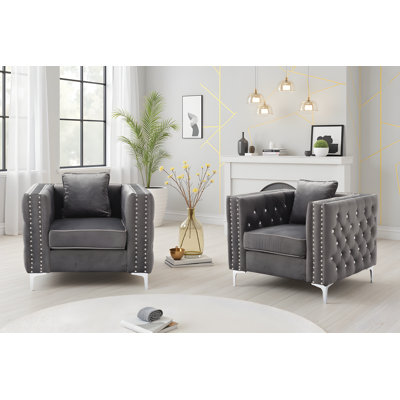 Lyon  Velvet Chair Set Of 2 by Everly Quinn