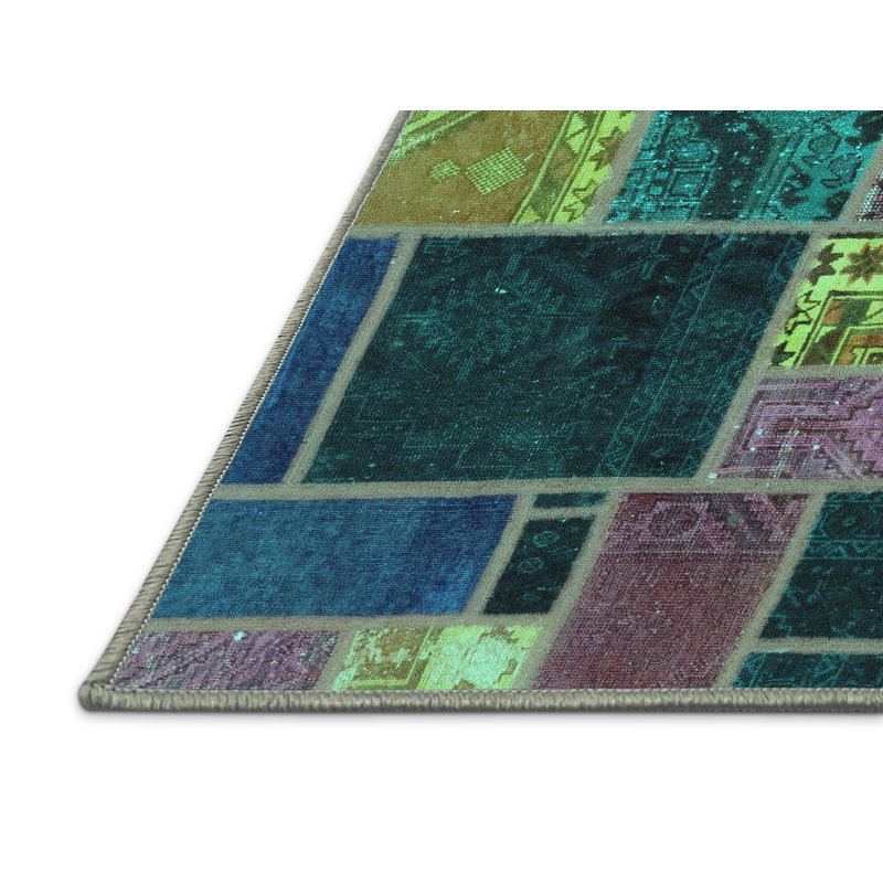 Tapis turquoise / vin / bleu en coton tissé à la machine Madisonrose, Rectangle 4 pi x 6 pi