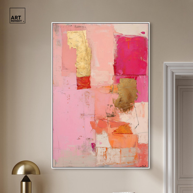 Art Remedy Blush, toile abstraite, H 55 po x l 37 po, Cadre flottant blanc
