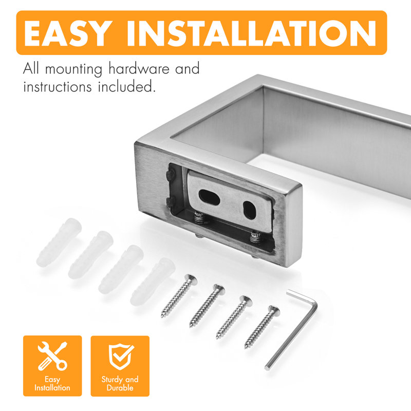 4-Piece Square Brushed Nickel Stainless Steel Bathroom Hardware Set, Wall Mount Towel Bars, Toilet Paper Holder & Robe Hook Modern Bathroom Accessories Kit