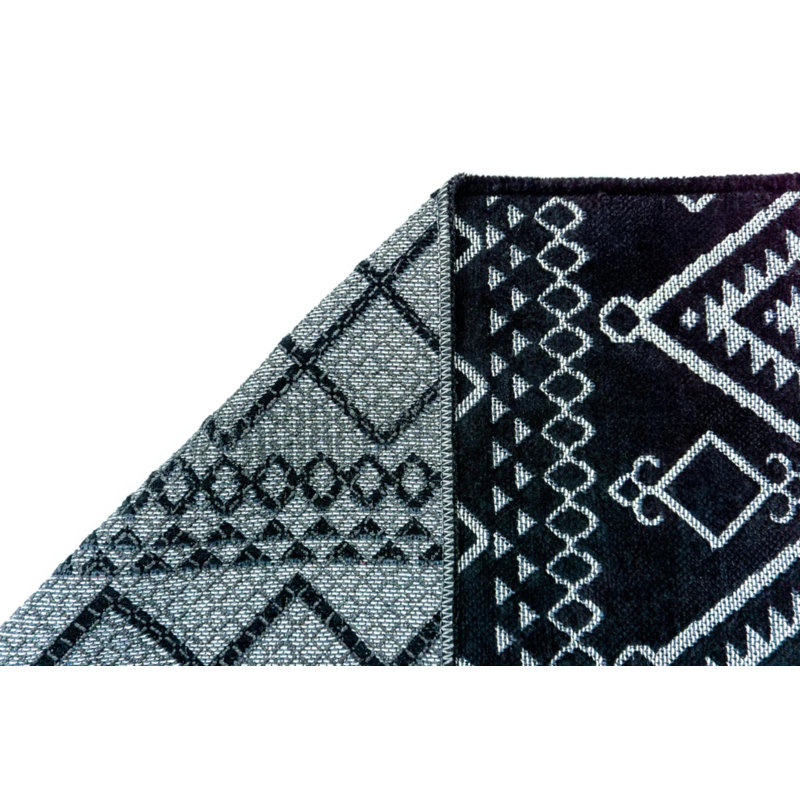 Merton Black Machine Washable Non-Slip Base Durable Decorative Kilim Carpet, Rectangle 2'8" x 3'4"