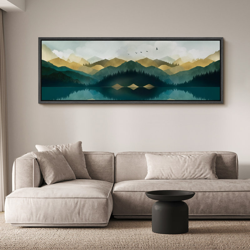 Peaceful Mountain Reflections Landscape, reproduction d'art sur toile, H 20 po x l 60 po, Black