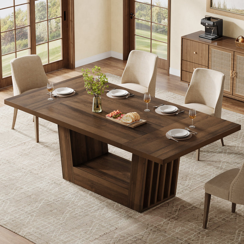 63-inch Farmhouse Dining Room Table, Rectangular Kitchen Table for 4-6