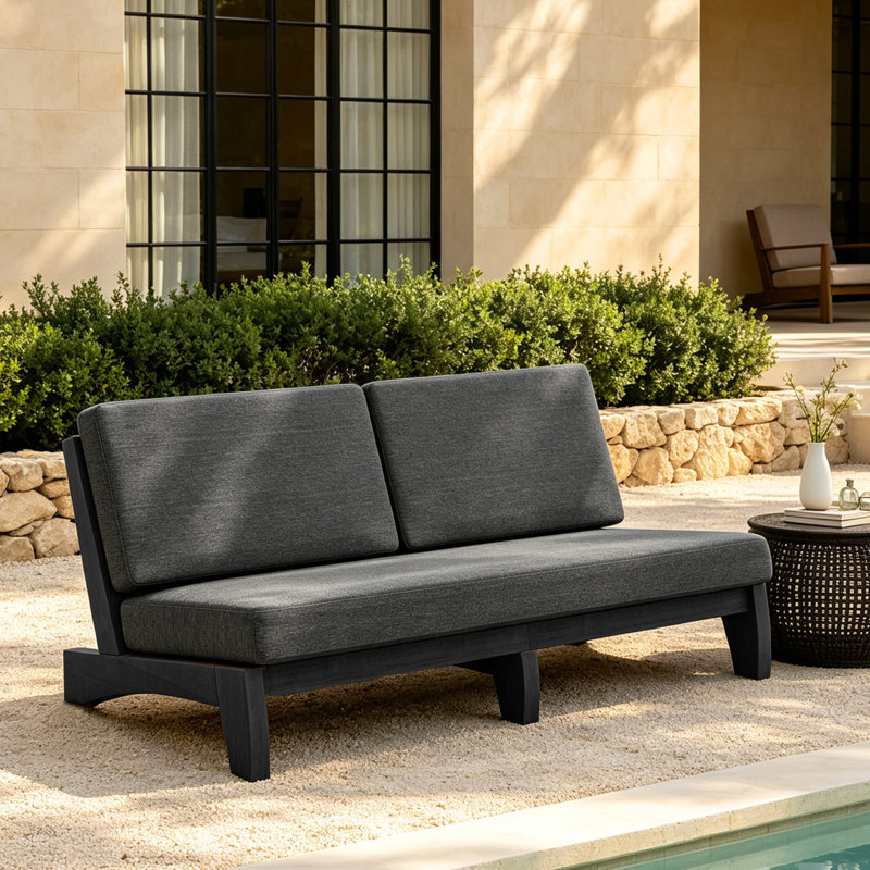 Patio Outdoor Sofa with Cushions, Dark Gray, Black
