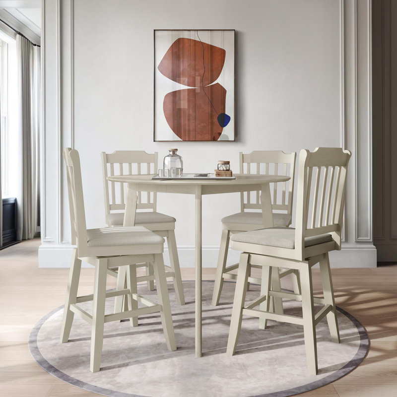 5-Piece Round Counter-Height Dining Set with Upholstered Swivel Chairs, Antique Grey, Antique Grey