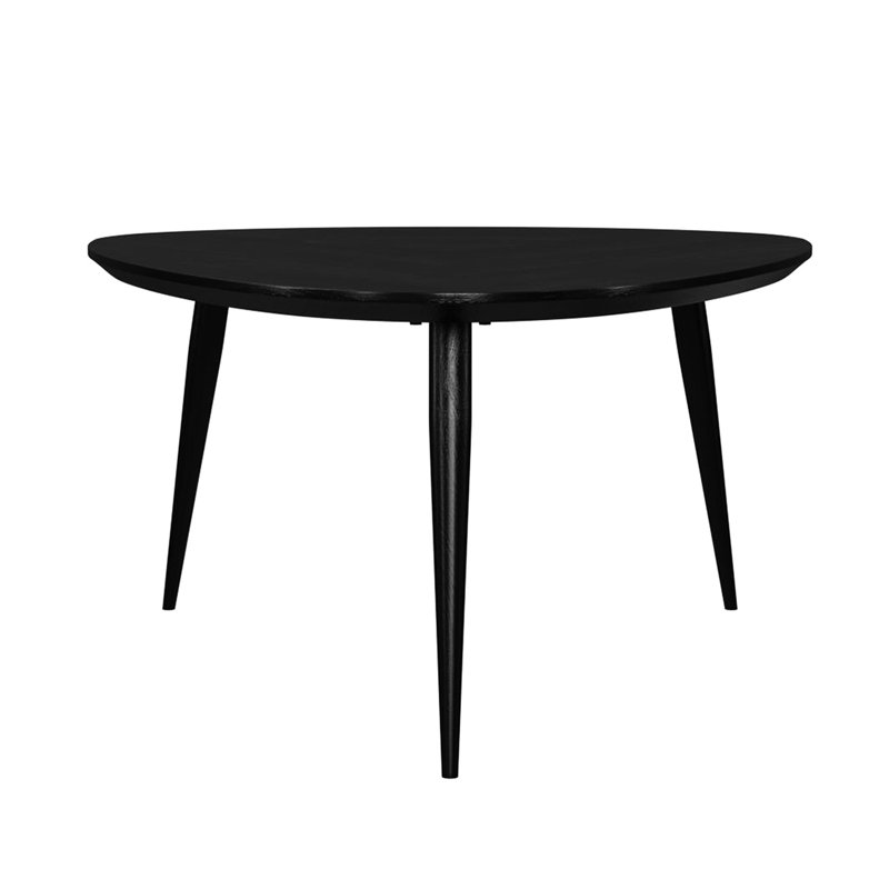 Table basse triangulaire en bois de manguier massif, revêtement noir et coins arrondis en manguier, avec des bords doux et un support effilé pour la vie