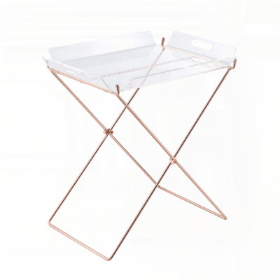 Clear Acrylic Tray Table with Copper Cross Sled Base – Removable Tray