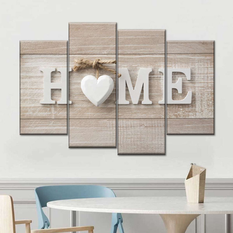 "Family and Home" typographie maison 4 pièces, H 48 po x l 75 po x P 1,25 po