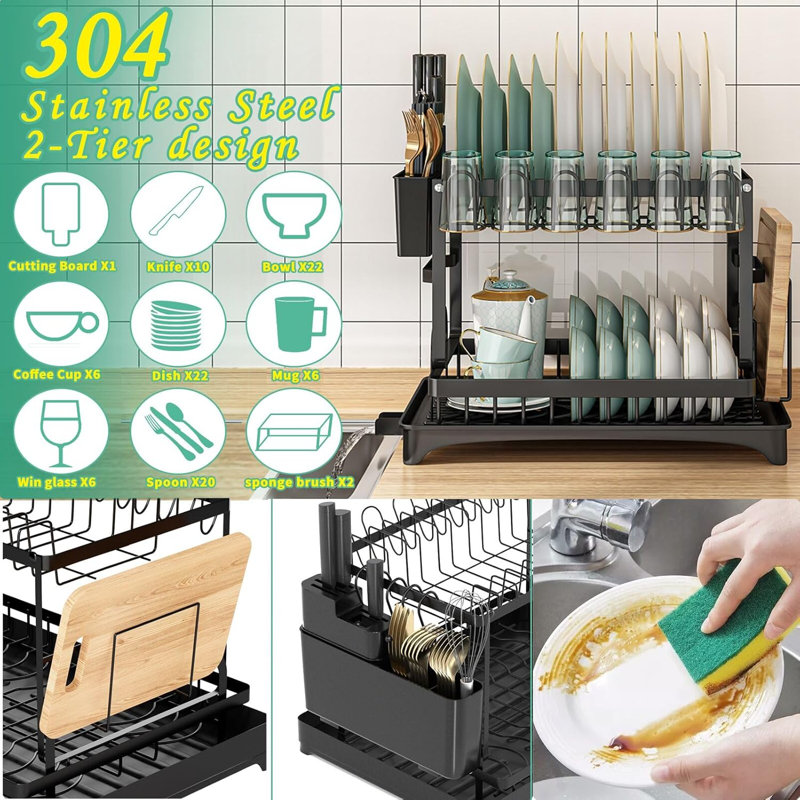 Stainless Steel Two Tier Dish Rack