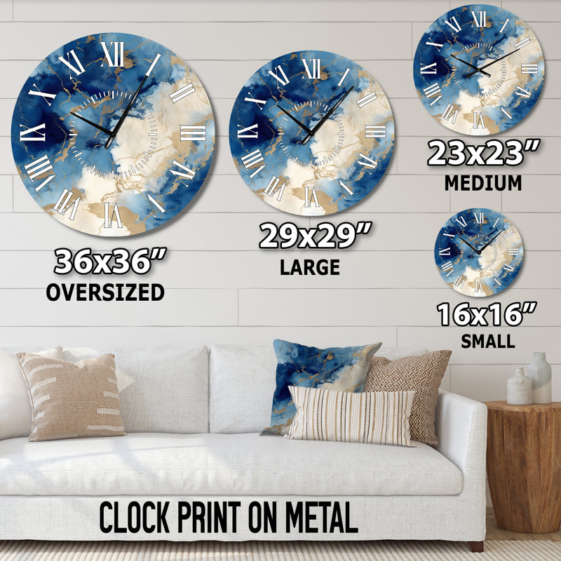 Horloge murale bleue et dorée, Surdimensionné
