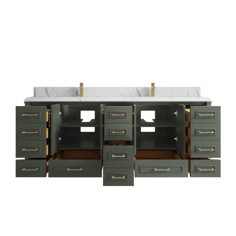 Ensemble de meuble-lavabo double 84 po Huntwood, Bord à double gorge Calacatta