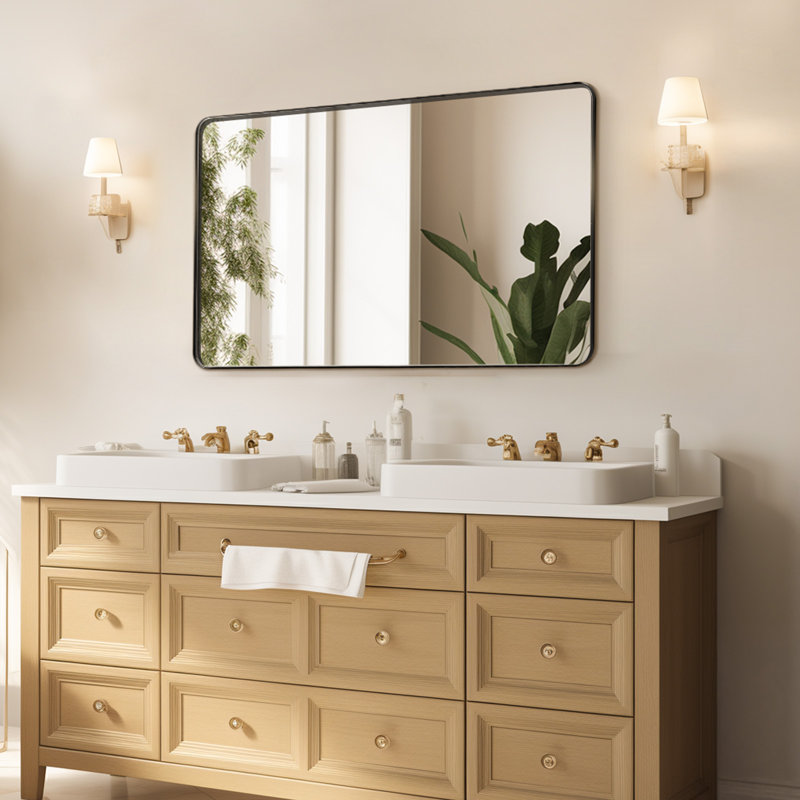 Square Wall Mounted Mirror 30" x 40" Mirror with Aluminium Alloy Frame, Black, Rectangle, 22" x 30"