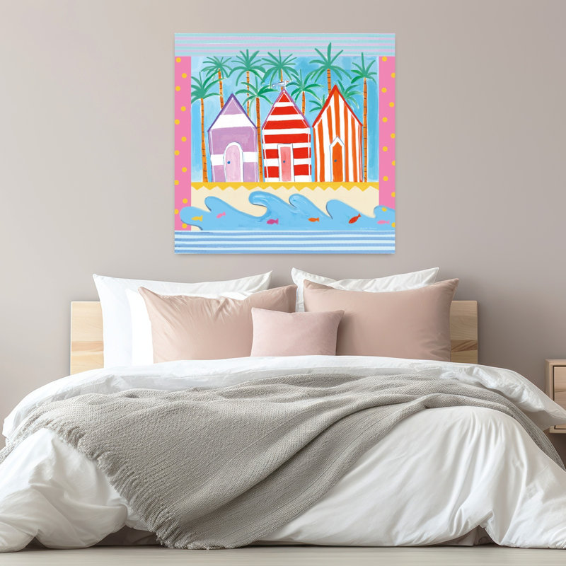 Art de cabane de plage côtier tropical, H 32 po x l 32 po