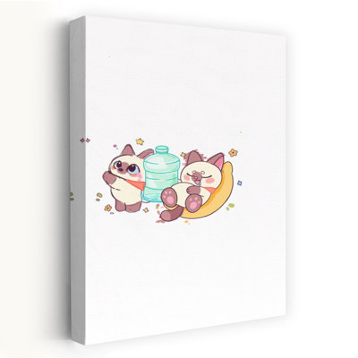 Cute Siamese Friends Playful Whimsical Abstract Cat Summer Flower Wall Art Print