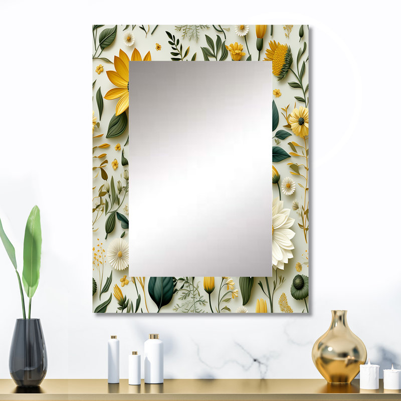 Aniaha Boho Botanicals Boho Greens - botanical  Mirror, Scandinavian Unique Wall Mirror, Printed Metal Art, 32" x 24"