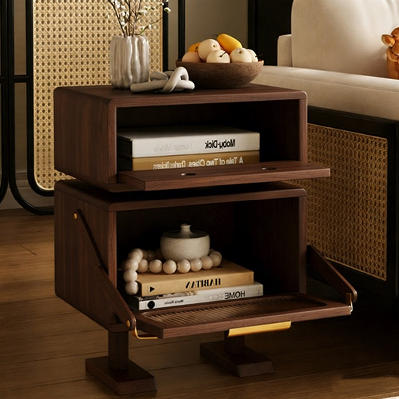 Table d'appoint Soild Wood Robot Table d'appoint avec rotation à 360 °, Bois brun foncé